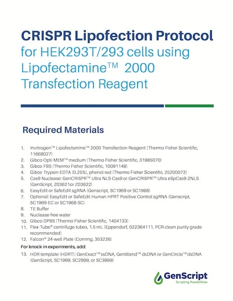 CRISPR/Cas9 Lipofection Protocols